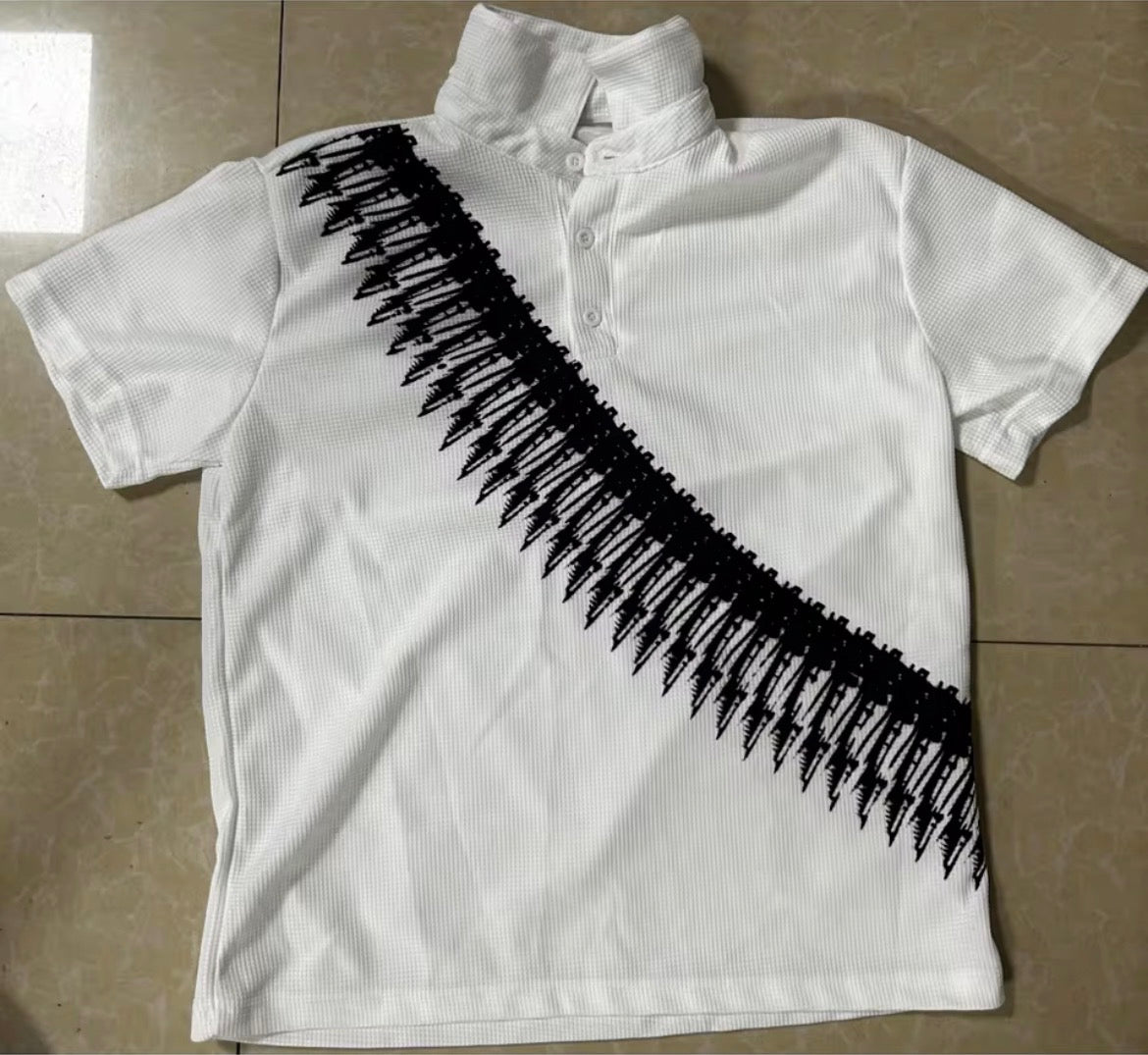 bullets  white graphic polo