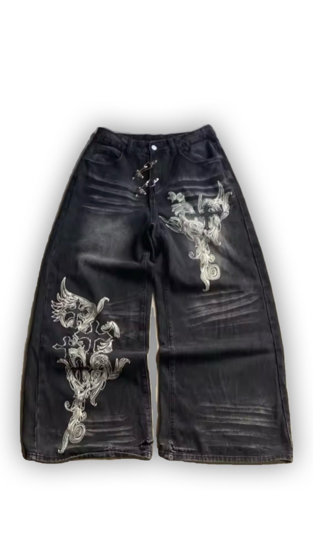 STRVN© “crossed goth baggy jeans