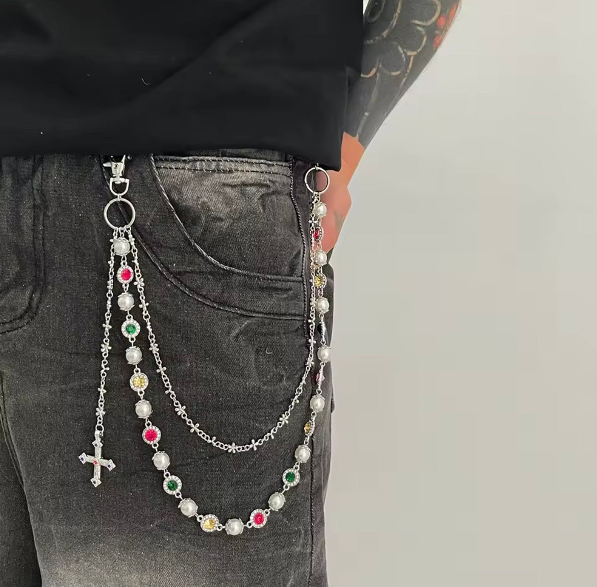 multicoloured jean chains