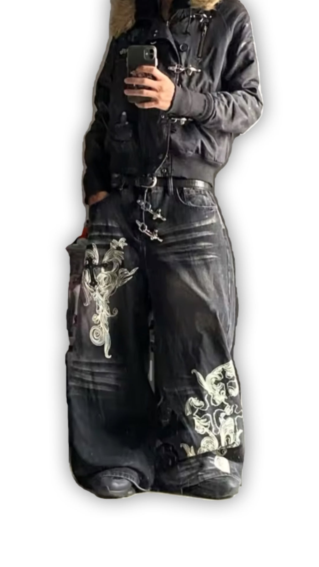 STRVN© “crossed goth baggy jeans
