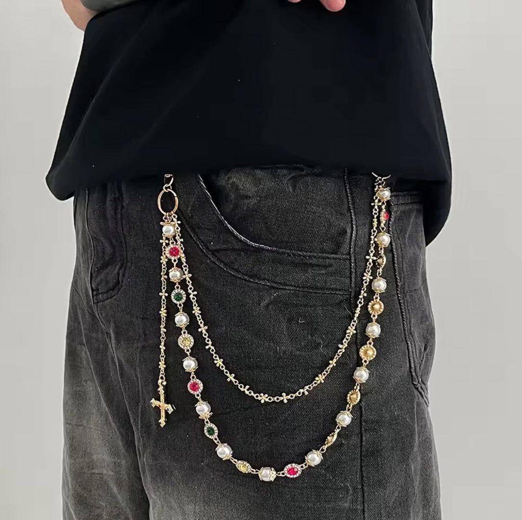 multicoloured jean chains