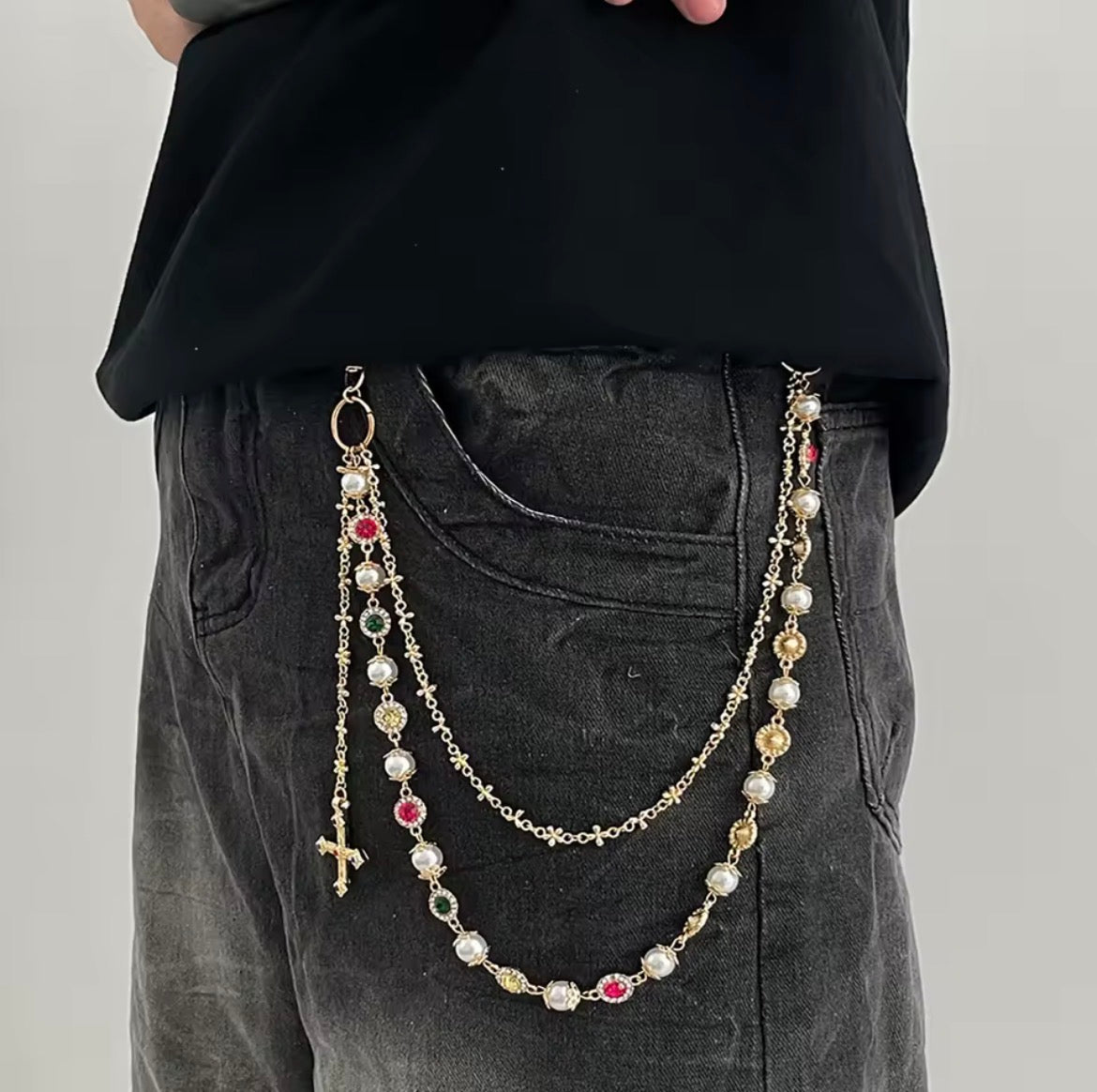 multicoloured jean chains